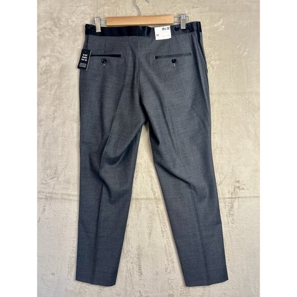 NWT Express Dress Pants Mens 29x32 Gray Oxford Flat Front Slim Wool/Laine - Picture 2 of 8